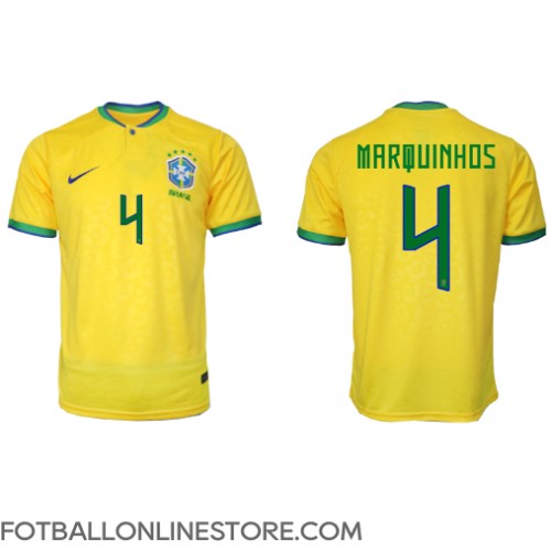 Billige Brasil Marquinhos #4 Hjemmetrøye VM 2022 Kortermet